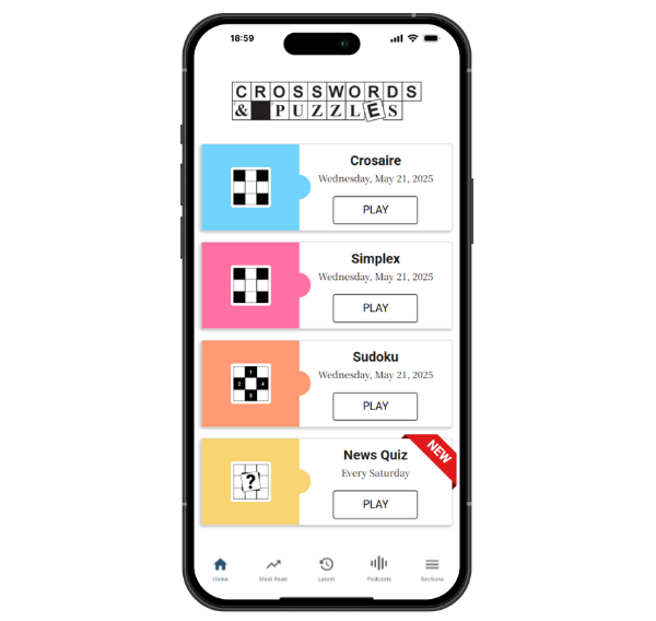 iPhone displaying Crosswords and Puzzles